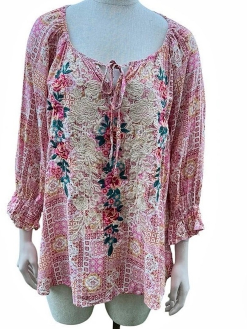 Impressions Pink Geometric Print Tunic